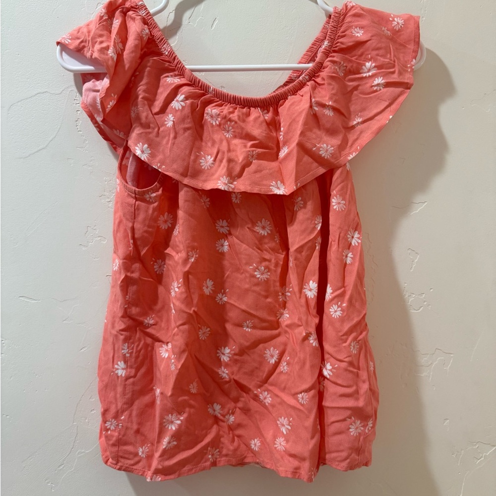 Kids Coral Ruffle Top with Floral Print